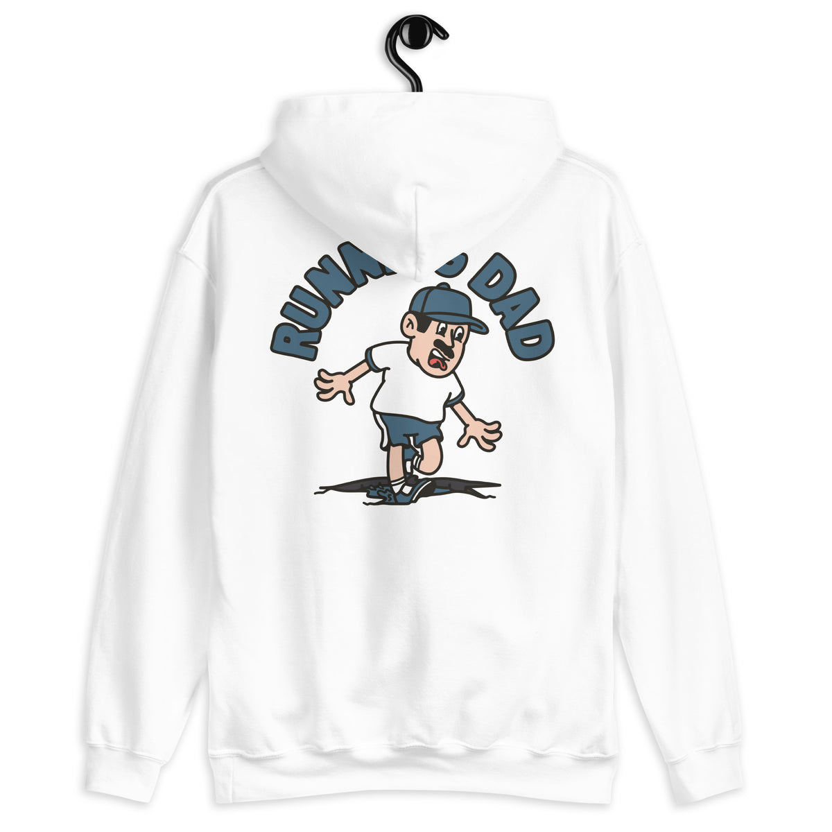 Running Black Hair Light Skin Tone No-Glasses Moustache Dad Hoodie