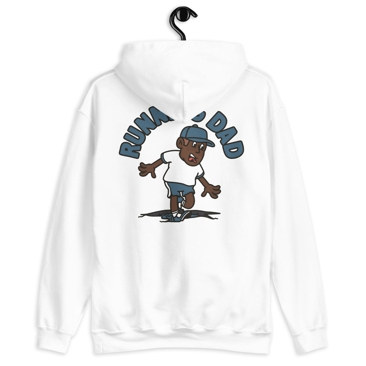 Running Brown Hair Dark Skin Tone No-Glasses Stubble Dad Hoodie