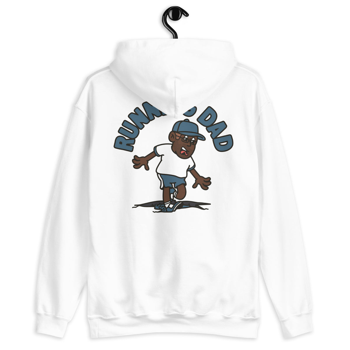 Running Brown Hair Dark Skin Tone Glasses Stubble Dad Hoodie