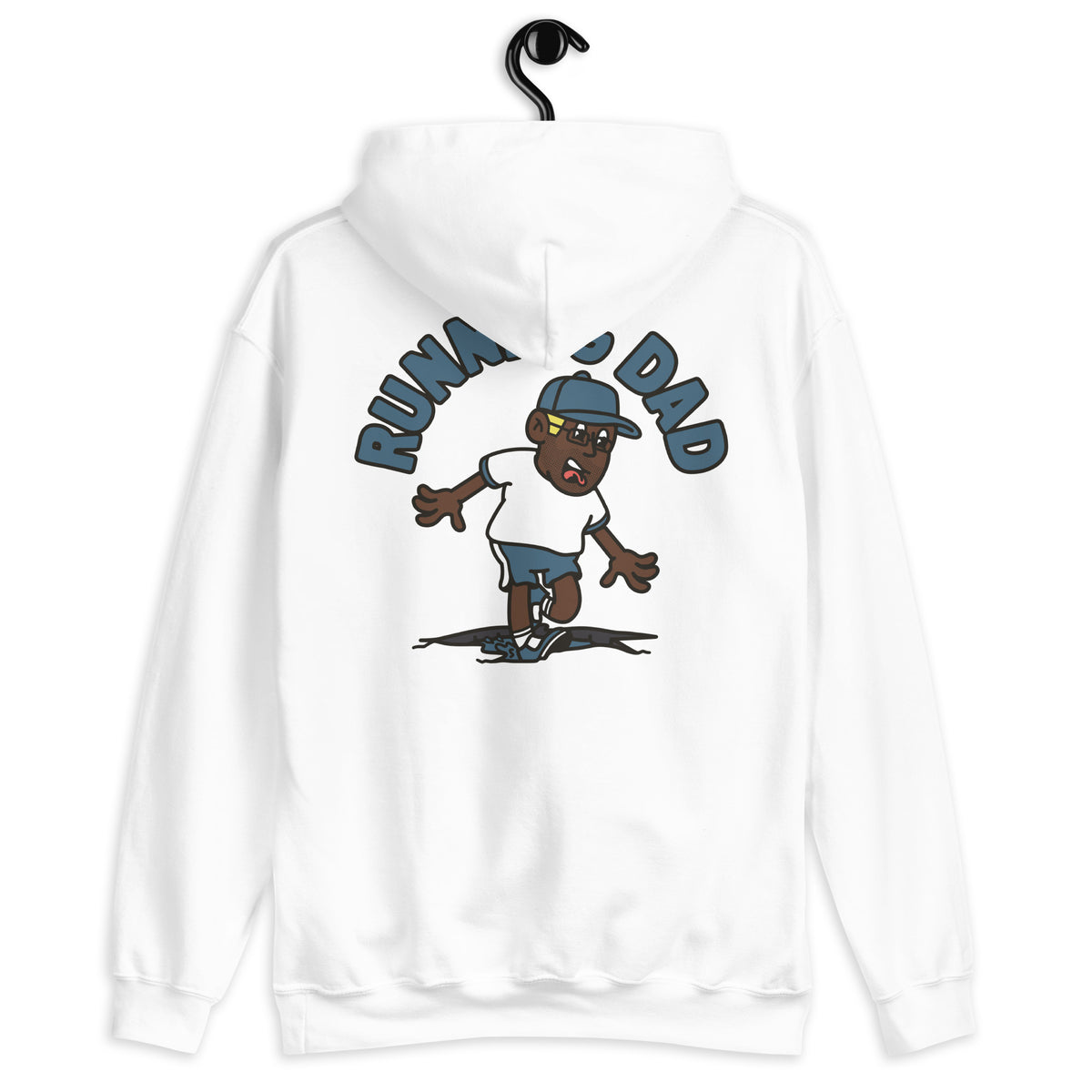 Running Blond Hair Dark Skin Tone Glasses Stubble Dad Hoodie