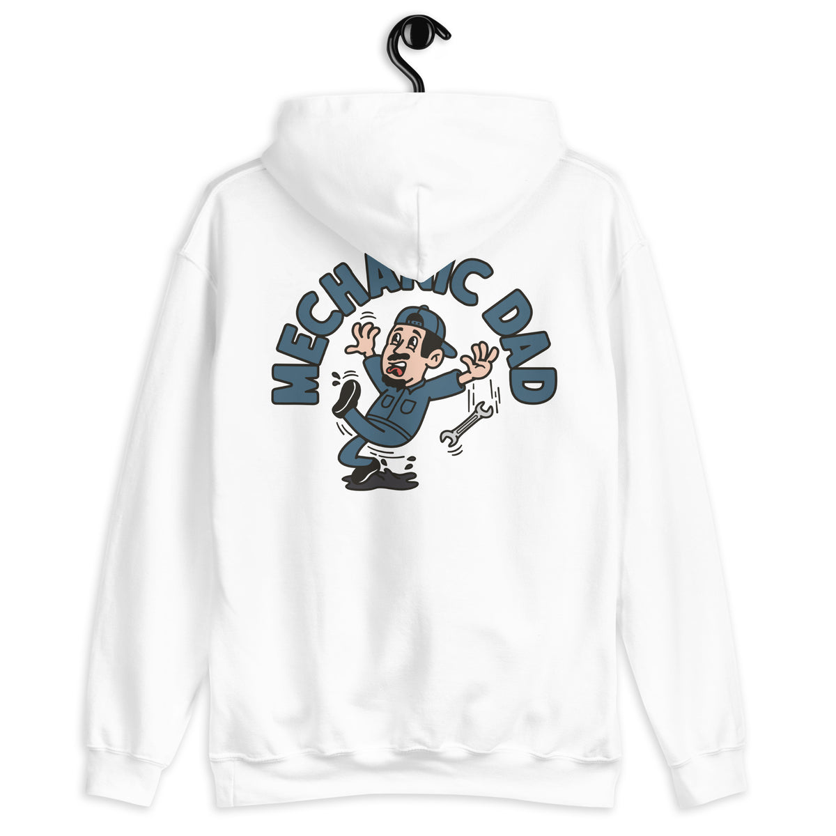 Mechanic Black Hair Light Skin Tone No-Glasses Moustache & Chin Beard Dad Hoodie