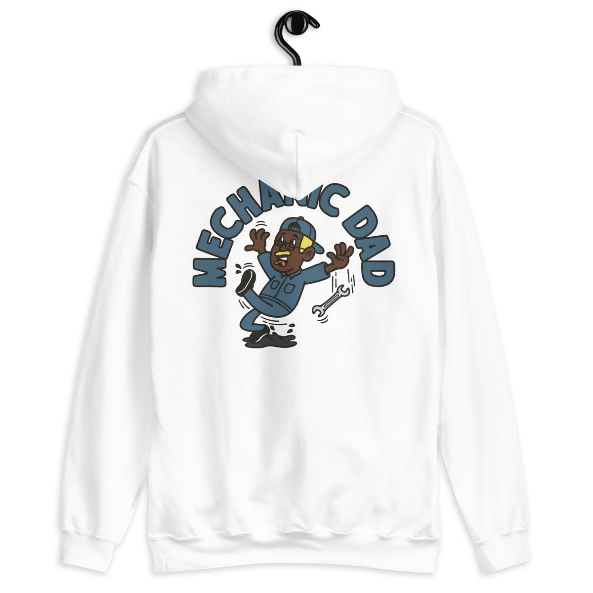 Mechanic Blond Hair Dark Skin Tone Glasses Moustache Dad Hoodie