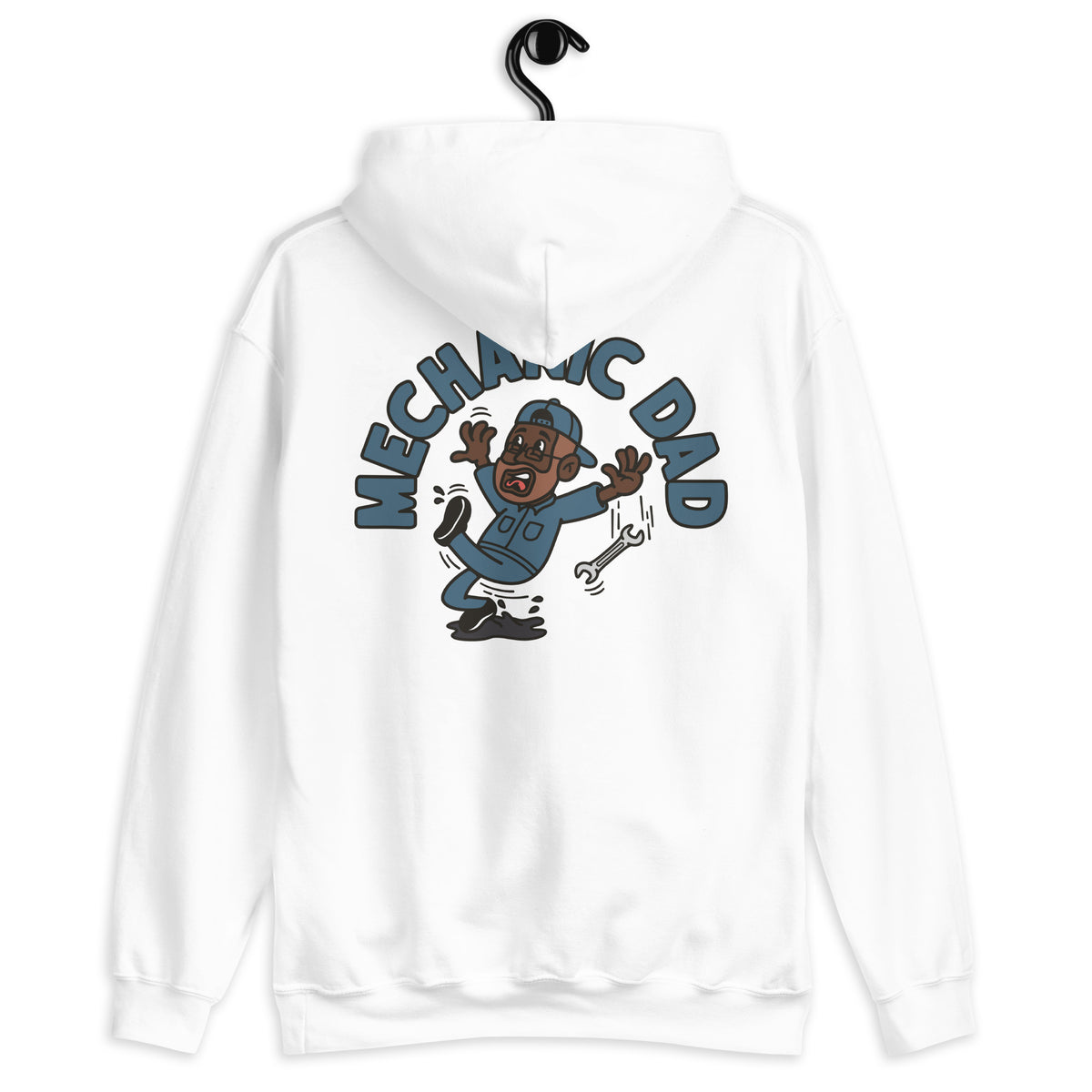 Mechanic Brown Hair Dark Skin Tone Glasses Beard Dad Hoodie