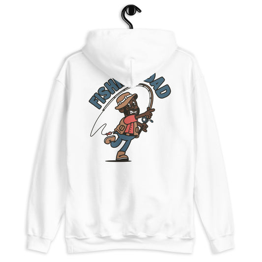 Fishing Black Hair Dark Skin Tone Glasses Beard Dad Hoodie