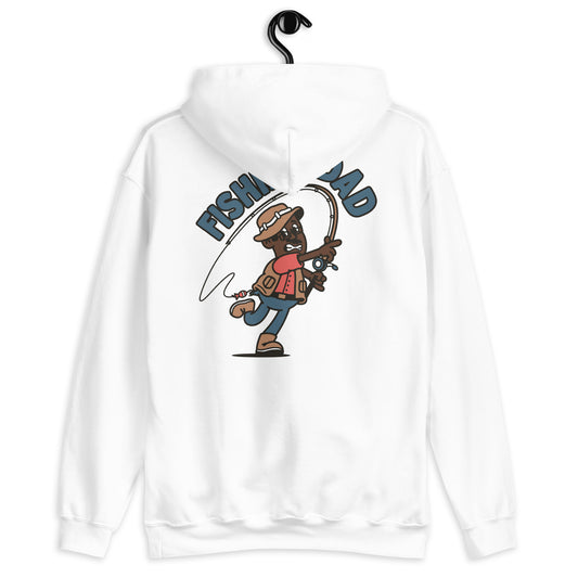 Fishing Black Hair Dark Skin Tone Glasses Moustache Dad Hoodie