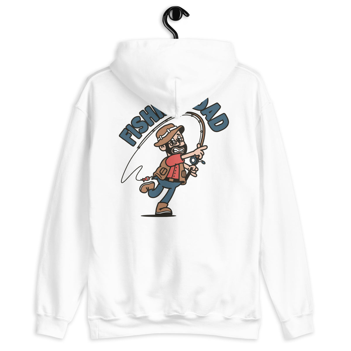 Fishing Black Hair Light Skin Tone Glasses Beard Dad Hoodie