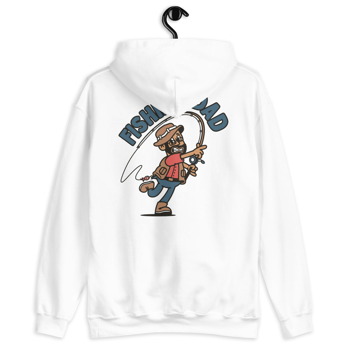 Fishing Black Hair Tan Skin Tone Glasses Beard Dad Hoodie