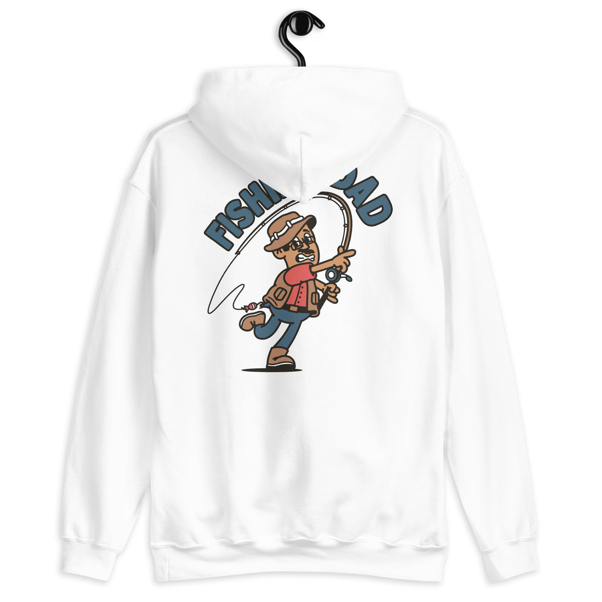 Fishing Black Hair Tan Skin Tone Glasses Moustache Dad Hoodie