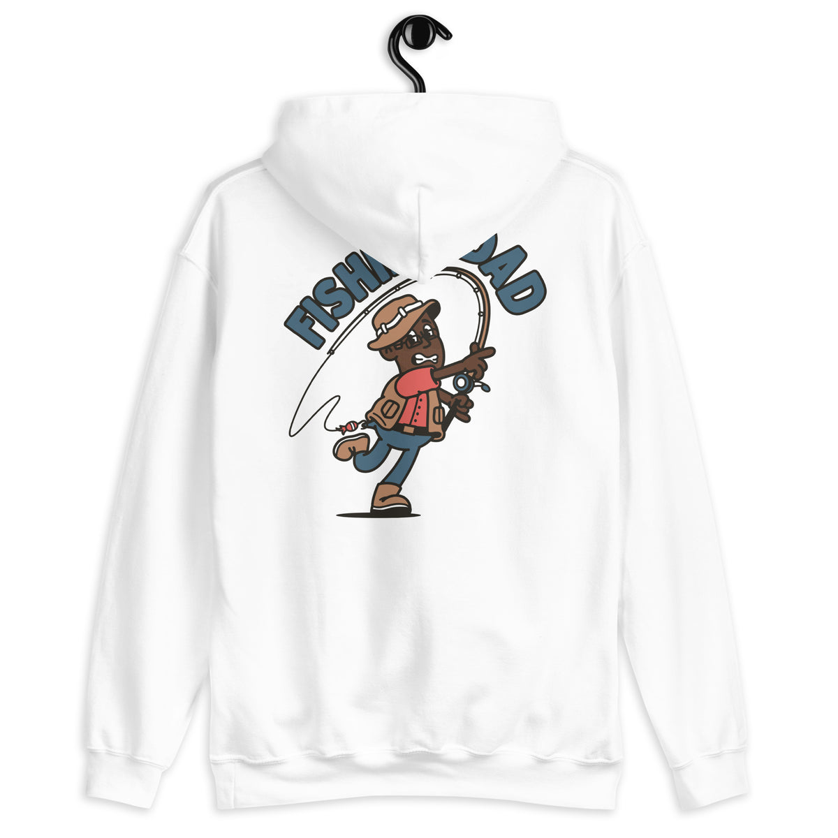 Fishing Brown Hair Dark Skin Tone Glasses Stubble Dad Hoodie