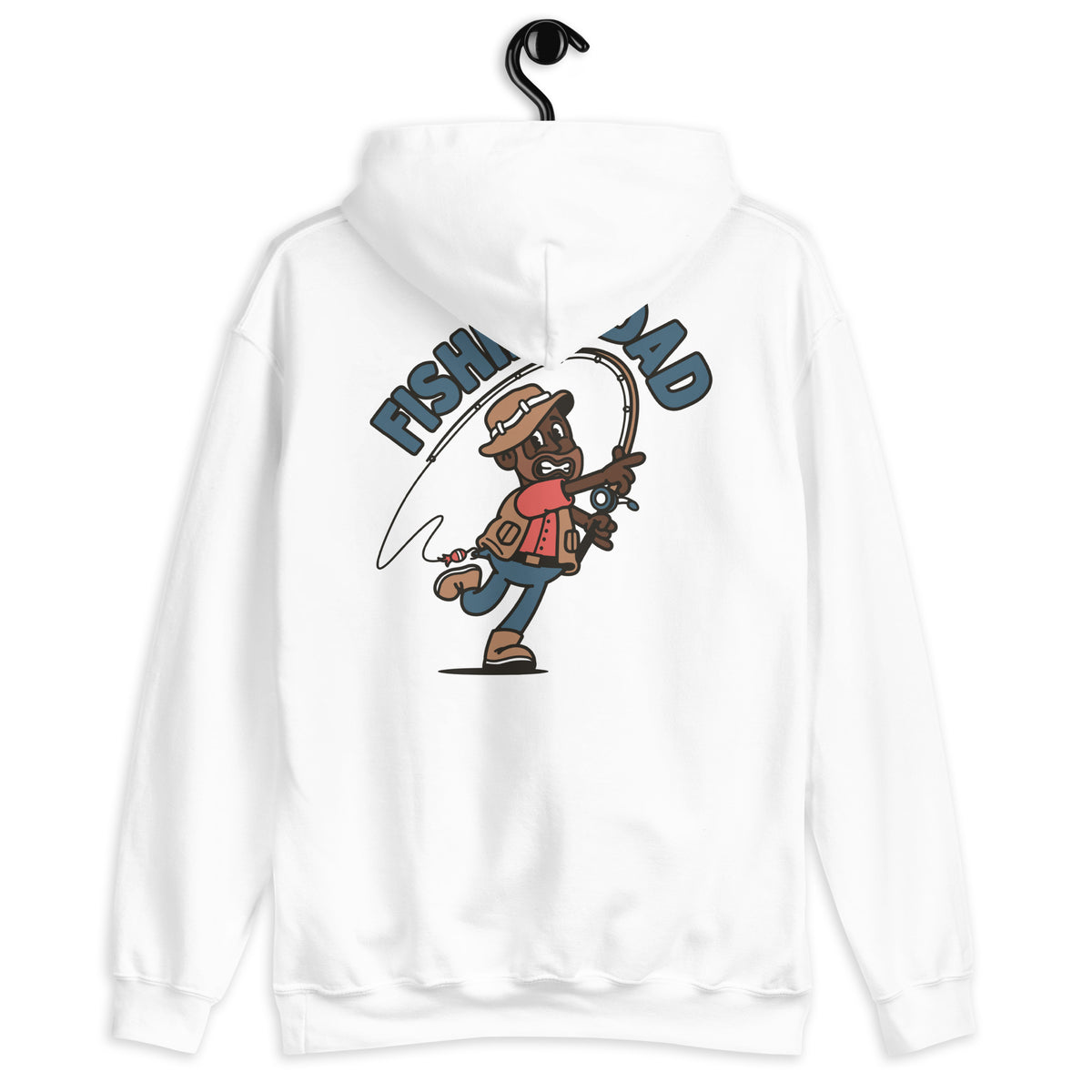 Fishing Brown Hair Dark Skin Tone No-Glasses Beard Dad Hoodie