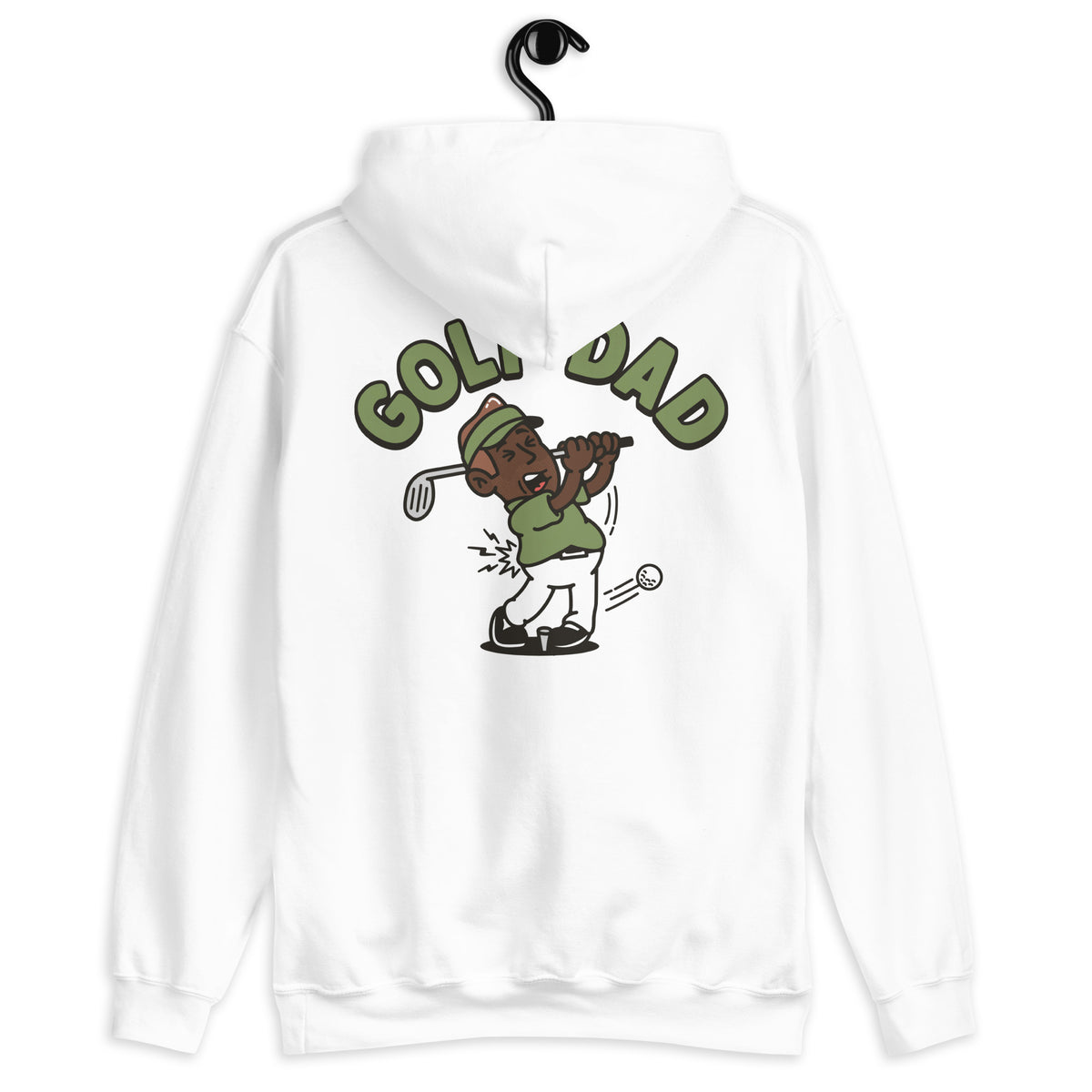 Golf Brown Hair Dark Skin Tone No-Glasses Stubble Dad Hoodie