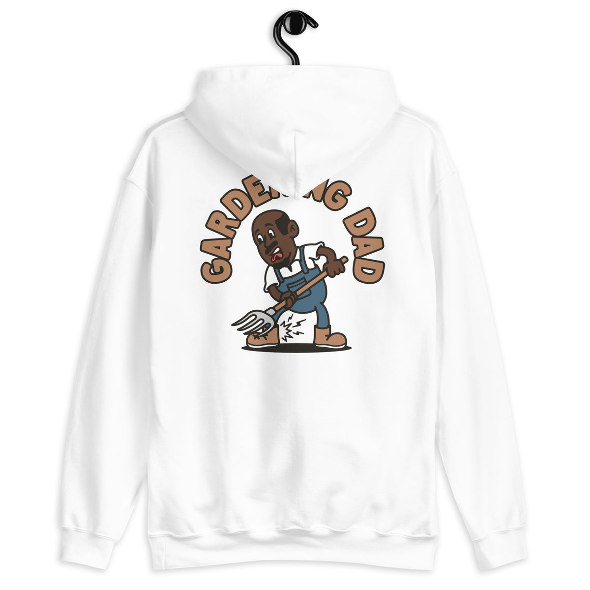 Gardening Black Hair Dark Skin Tone No-Glasses Bald Moustache & Chin Beard Dad Hoodie