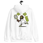 Tennis Black Hair Dark Skin Tone Glasses Bald Beard Dad Hoodie
