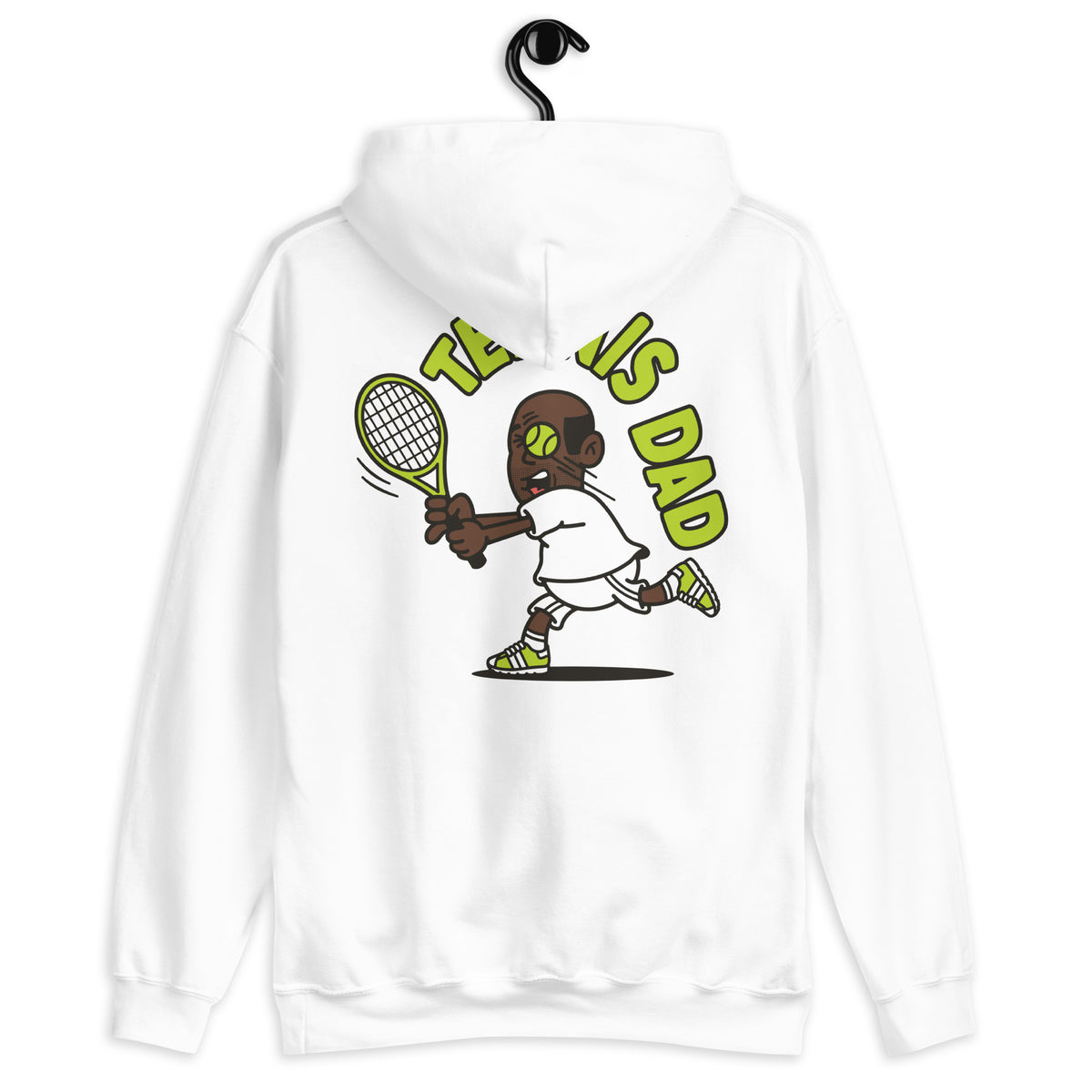 Tennis Black Hair Dark Skin Tone No-Glasses Bald Stubble Dad Hoodie