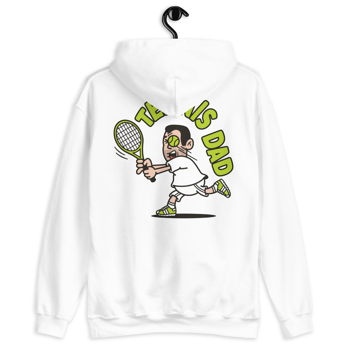 Tennis Black Hair Light Skin Tone No-Glasses Short Stubble Dad Hoodie