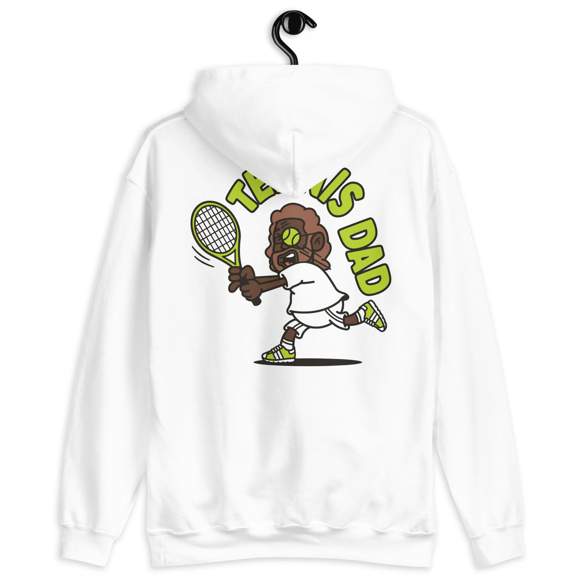 Tennis Brown Hair Dark Skin Tone Glasses Long Beard Dad Hoodie