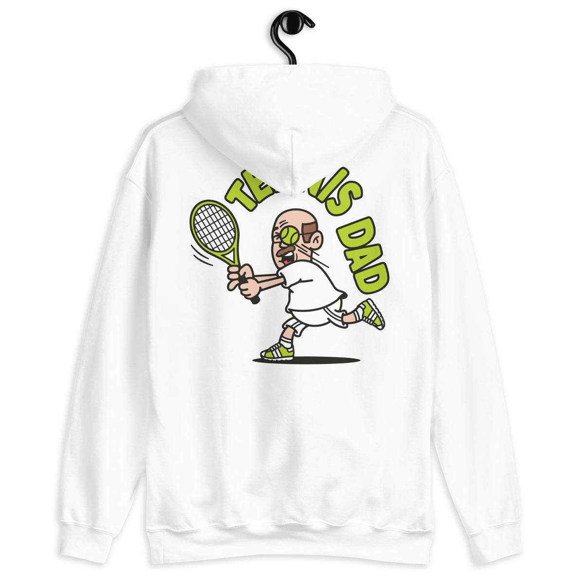 Tennis Brown Hair Light Skin Tone Glasses Bald Moustache Dad Hoodie