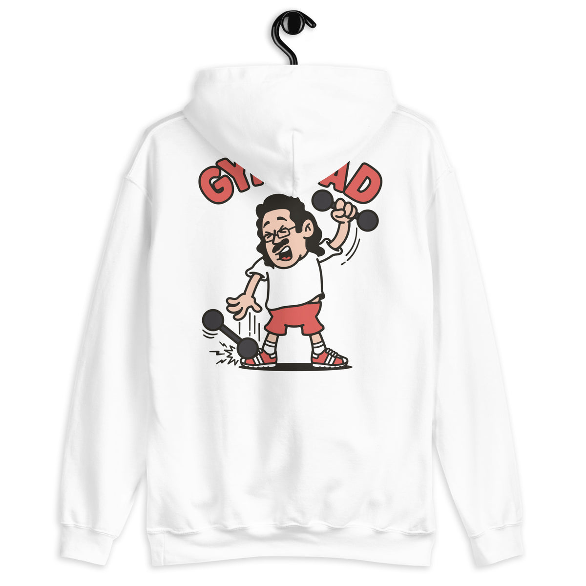 Gym Black Hair Light Skin Tone Glasses Long Moustache Dad Hoodie