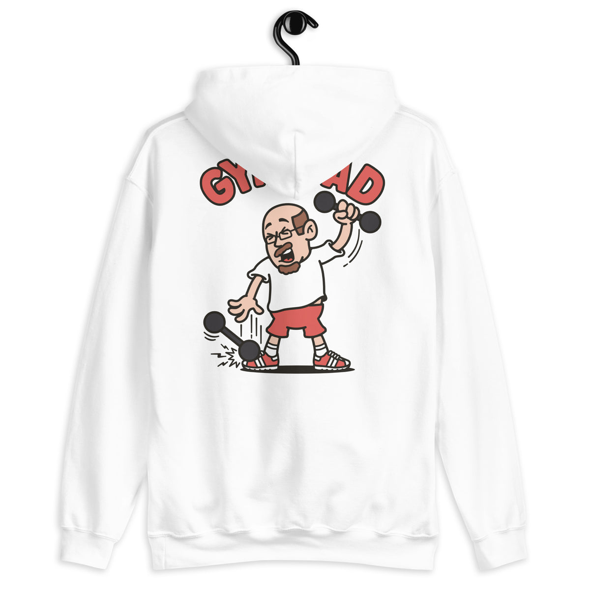 Gym Brown Hair Light Skin Tone Glasses Bald Moustache & Chin Beard Dad Hoodie