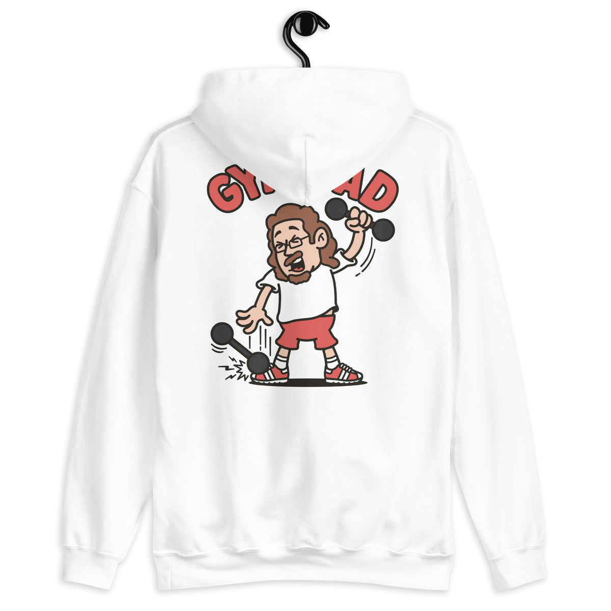 Gym Brown Hair Light Skin Tone Glasses Long Moustache & Chin Beard Dad Hoodie