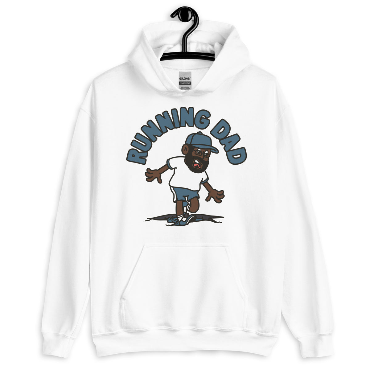 Running Black Hair Dark Skin Tone Glasses Beard Dad Hoodie