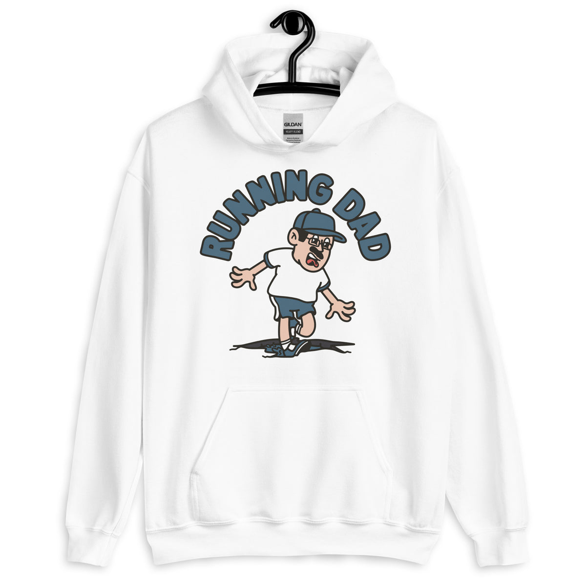 Running Black Hair Light Skin Tone Glasses Moustache Dad Hoodie