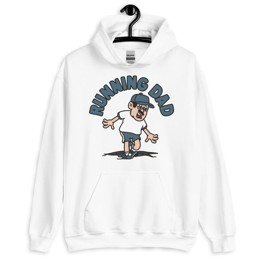 Running Black Hair Light Skin Tone Glasses Moustache Dad Hoodie