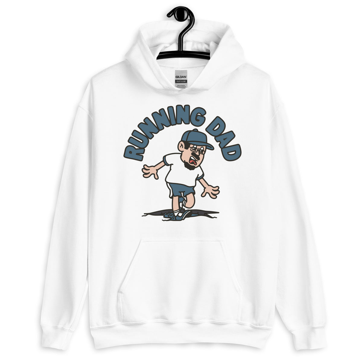 Running Black Hair Light Skin Tone Glasses Moustache & Chin Beard Dad Hoodie