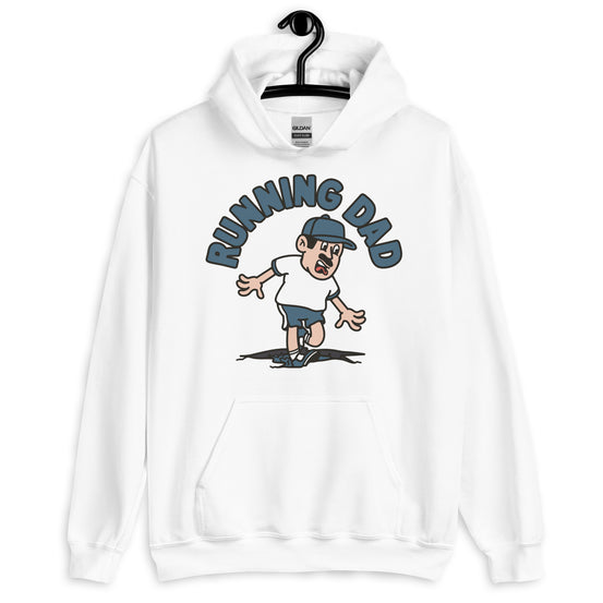 Running Black Hair Light Skin Tone No-Glasses Moustache Dad Hoodie