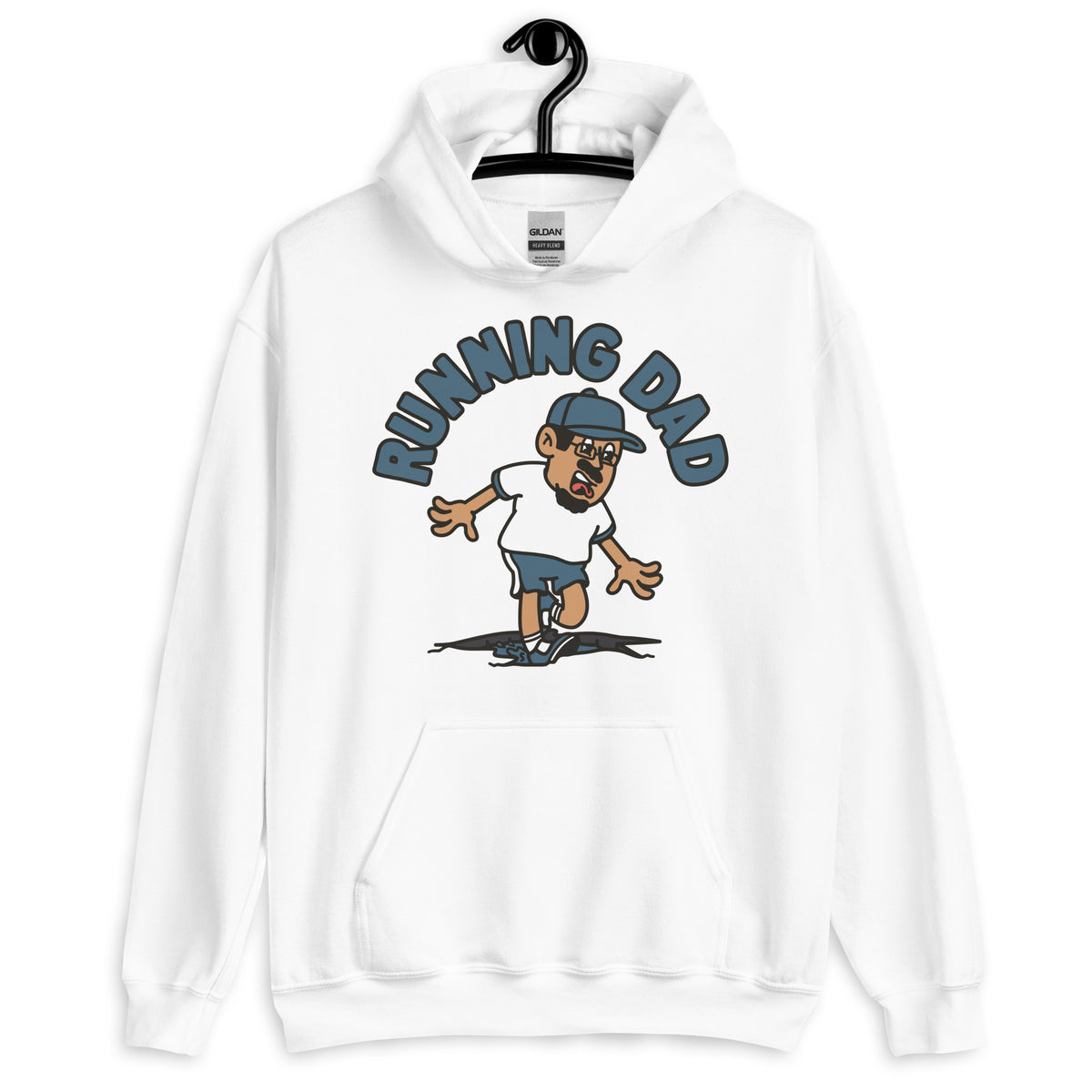 Running Black Hair Tan Skin Tone Glasses Moustache & Chin Beard Dad Hoodie