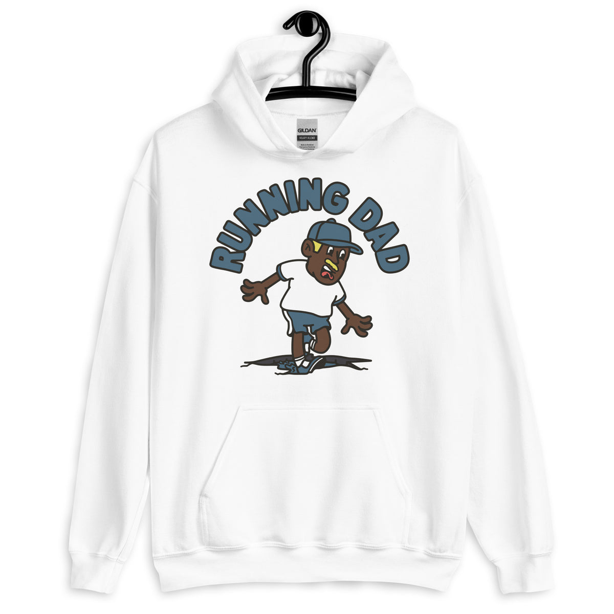 Running Blond Hair Dark Skin Tone No-Glasses Moustache Dad Hoodie