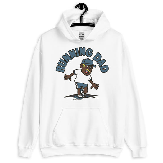 Running Blond Hair Dark Skin Tone No-Glasses Moustache Dad Hoodie