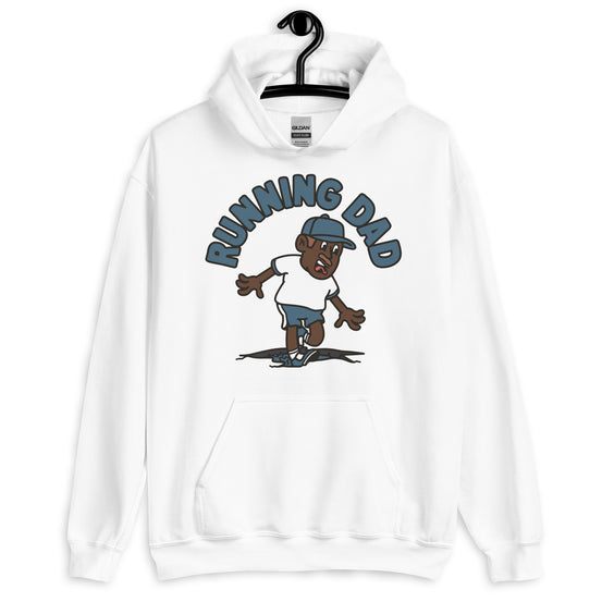 Running Brown Hair Dark Skin Tone No-Glasses Moustache Dad Hoodie