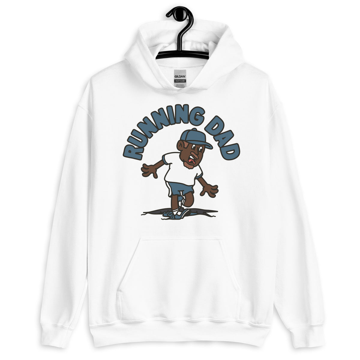 Running Brown Hair Dark Skin Tone No-Glasses Moustache & Chin Beard Dad Hoodie