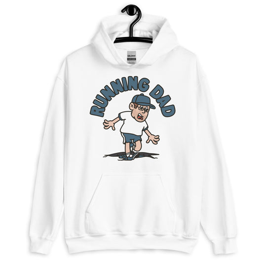 Running Brown Hair Light Skin Tone Glasses Stubble Dad Hoodie