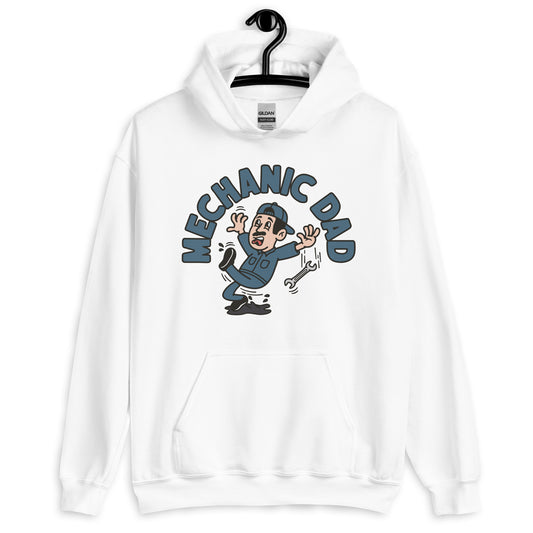 Mechanic Black Hair Light Skin Tone No-Glasses Moustache Dad Hoodie