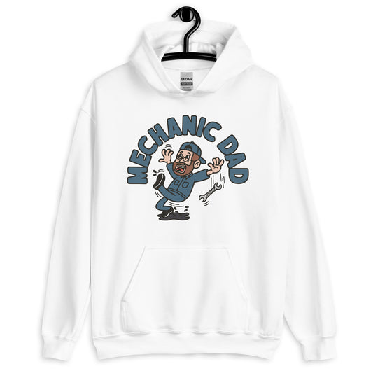 Mechanic Brown Hair Light Skin Tone Glasses Beard Dad Hoodie