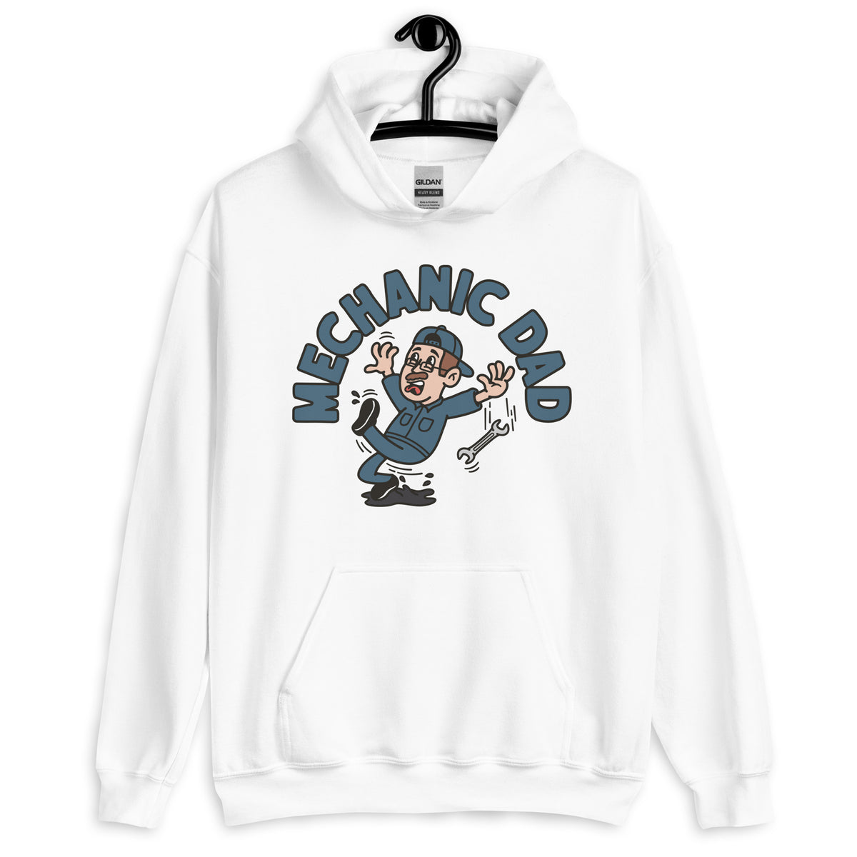 Mechanic Brown Hair Light Skin Tone Glasses Moustache Dad Hoodie