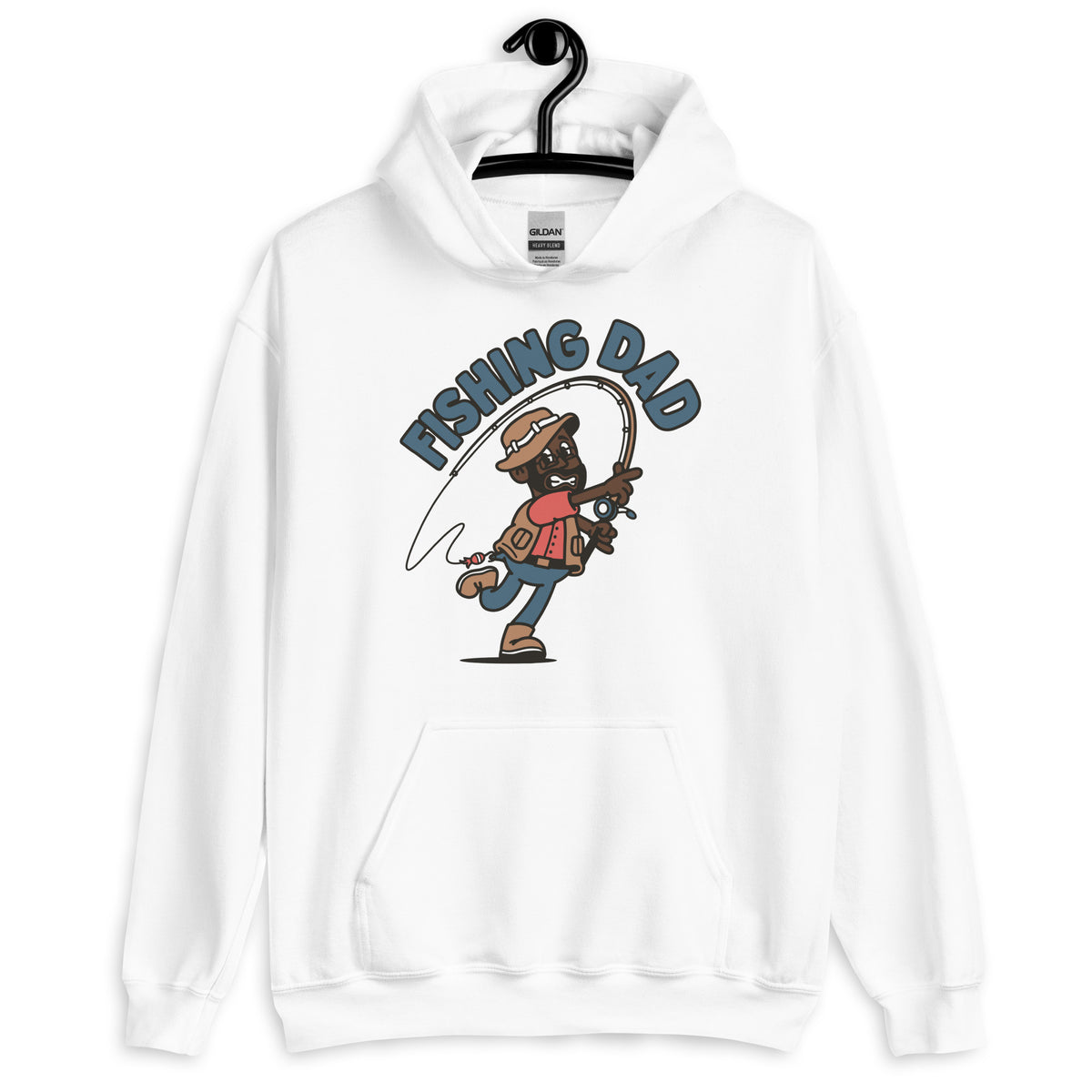 Fishing Black Hair Dark Skin Tone Glasses Beard Dad Hoodie