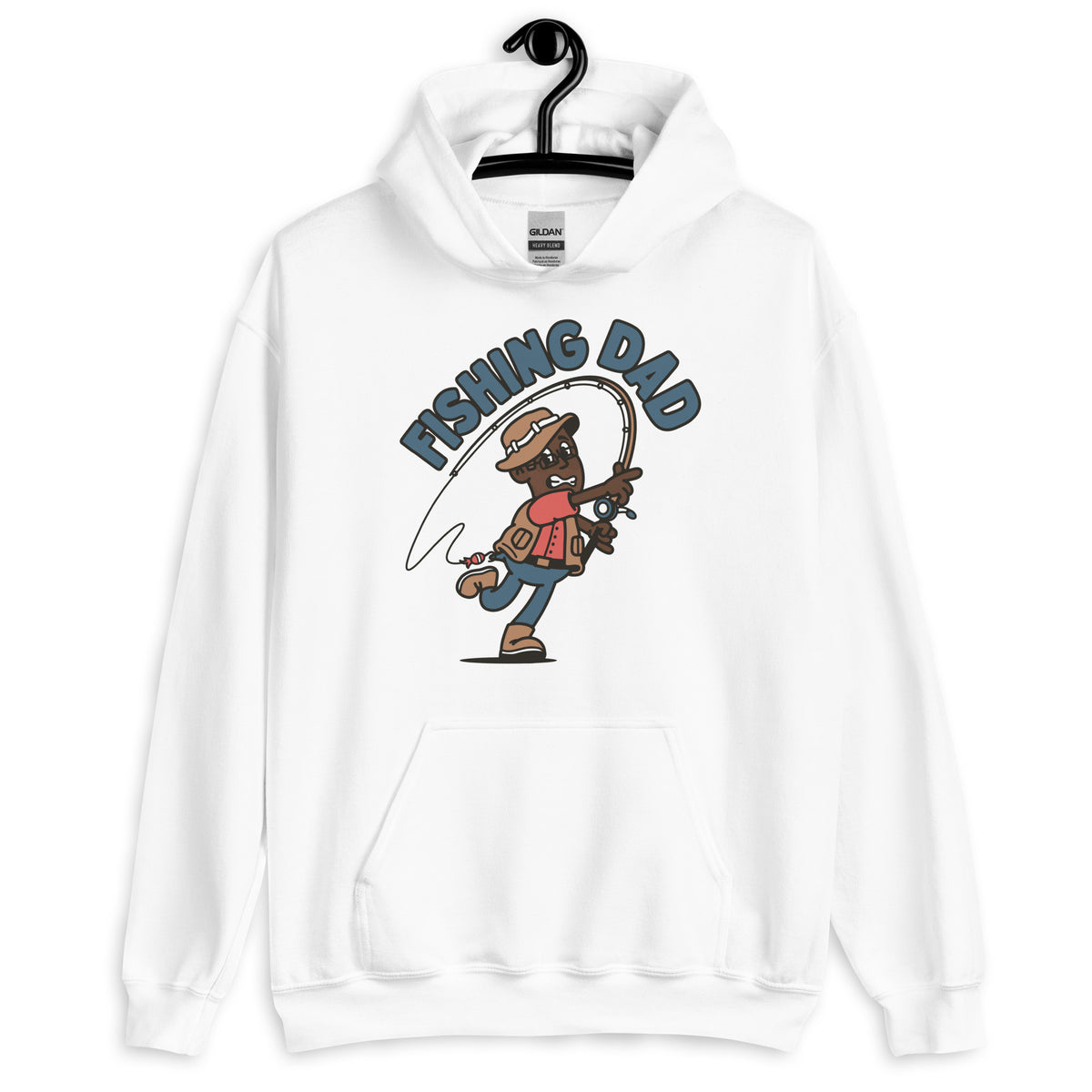 Fishing Brown Hair Dark Skin Tone Glasses Stubble Dad Hoodie