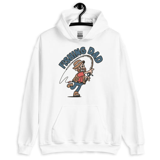 Fishing Brown Hair Light Skin Tone No-Glasses Beard Dad Hoodie