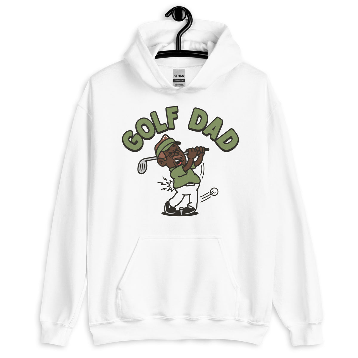 Golf Brown Hair Dark Skin Tone Glasses Moustache Dad Hoodie