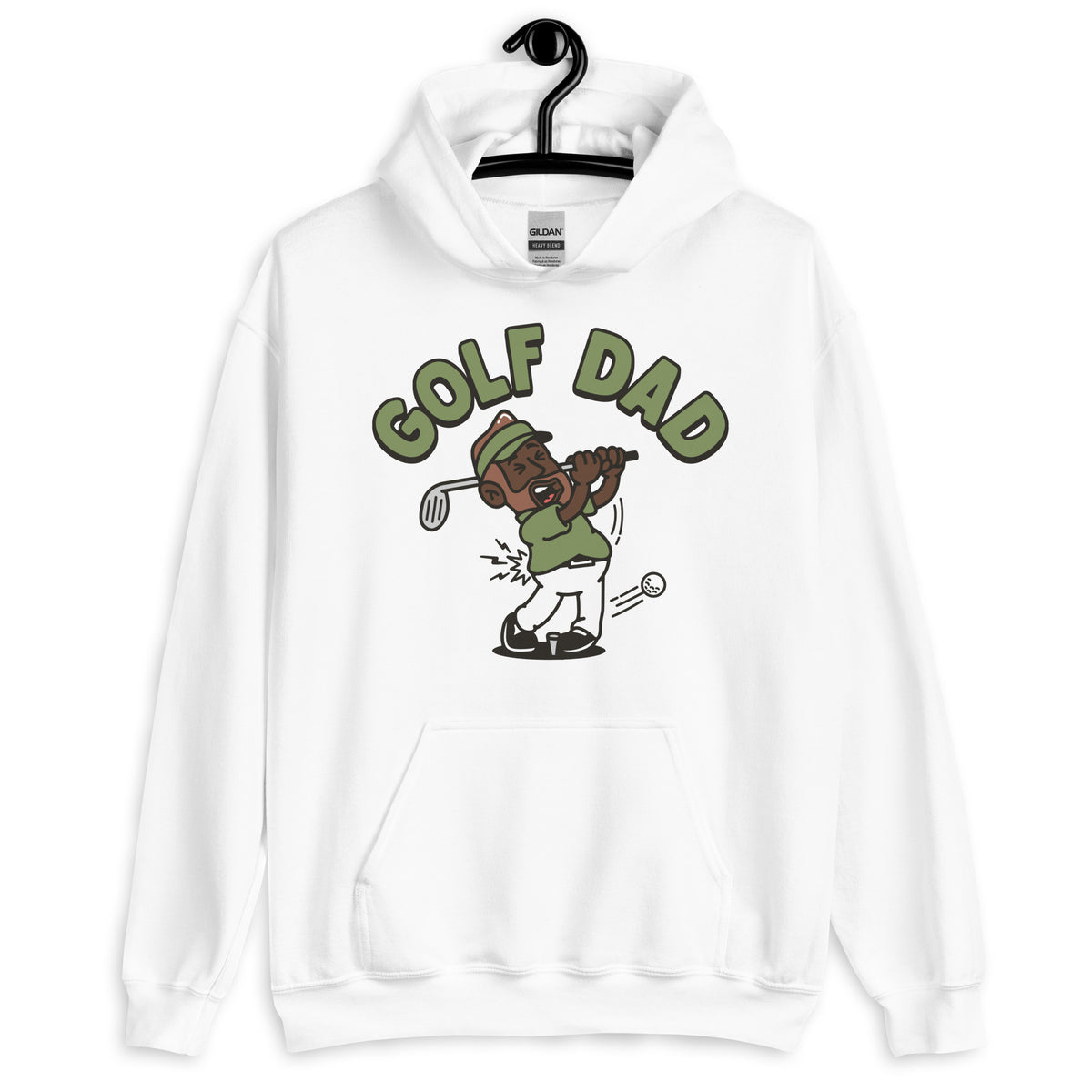 Golf Brown Hair Dark Skin Tone No-Glasses Beard Dad Hoodie