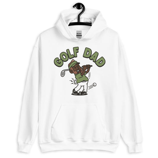Golf Brown Hair Dark Skin Tone No-Glasses Beard Dad Hoodie