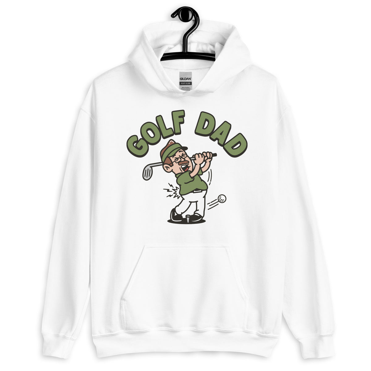 Golf Brown Hair Light Skin Tone Glasses Moustache Dad Hoodie