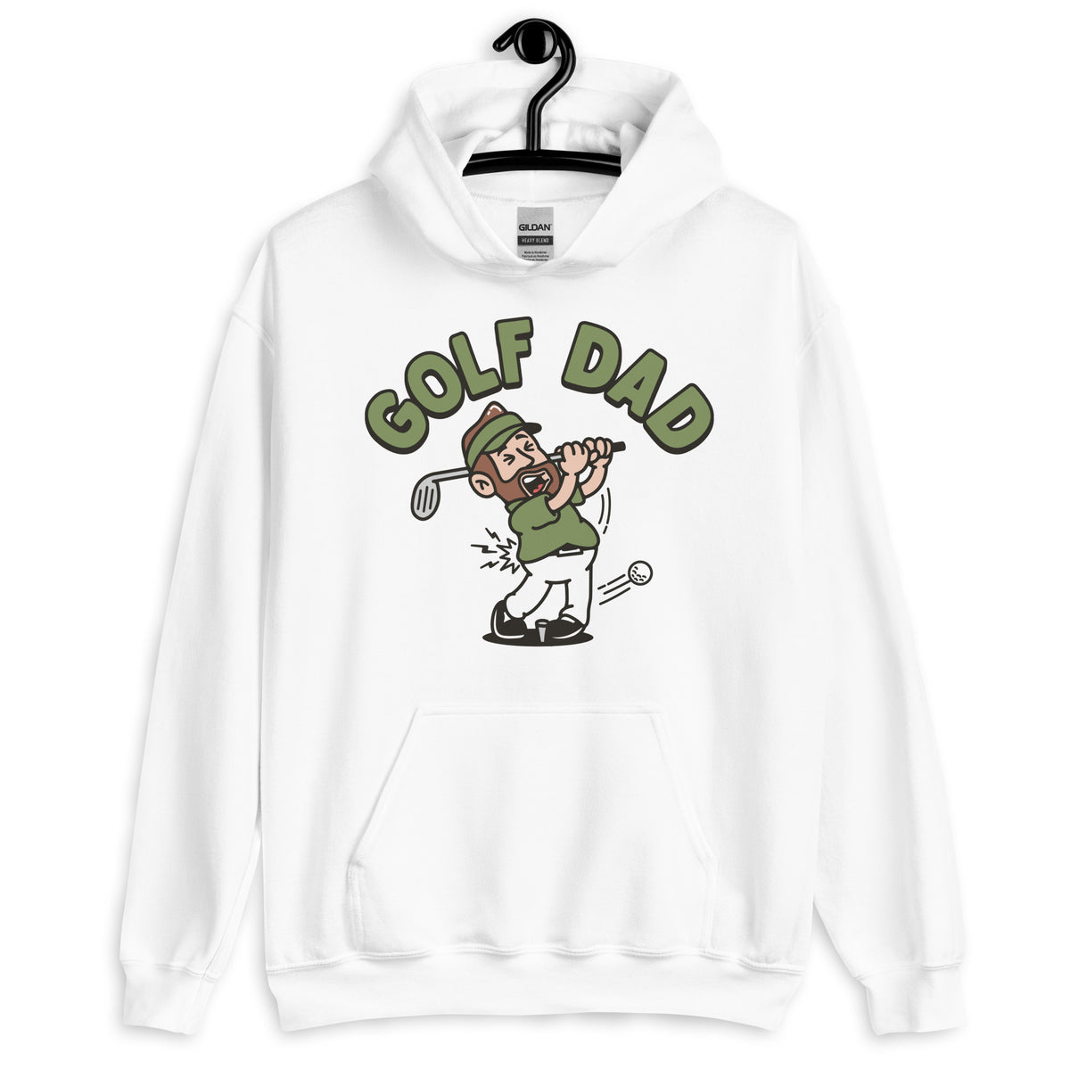 Golf Brown Hair Light Skin Tone No-Glasses Beard Dad Hoodie