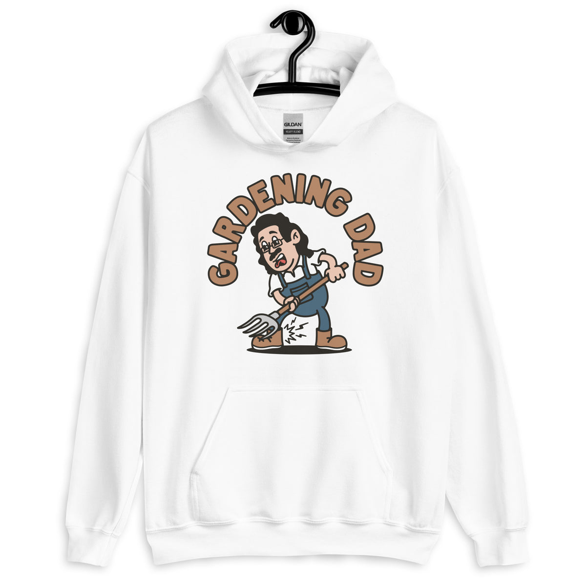 Gardening Black Hair Light Skin Tone Glasses Long Moustache Dad Hoodie