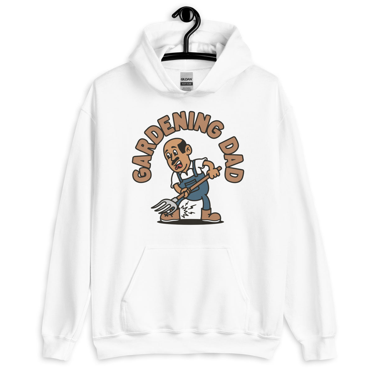 Gardening Black Hair Tan Skin Tone No-Glasses Bald Moustache Dad Hoodie