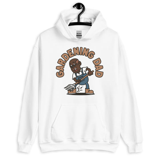Gardening Brown Hair Dark Skin Tone Glasses Bald Moustache Dad Hoodie