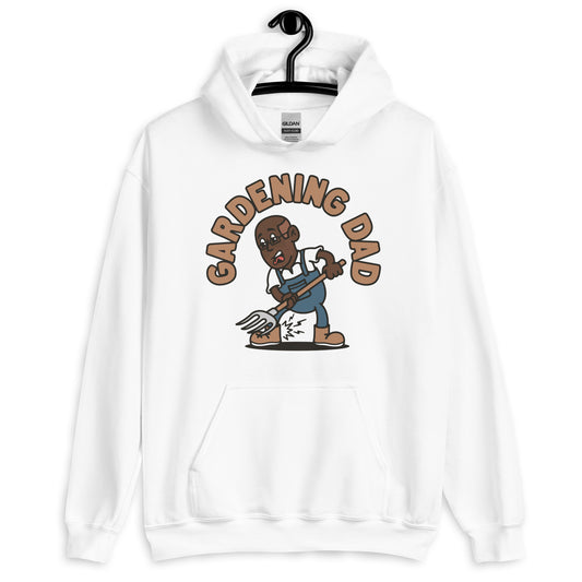 Gardening Brown Hair Dark Skin Tone Glasses Bald Stubble Dad Hoodie